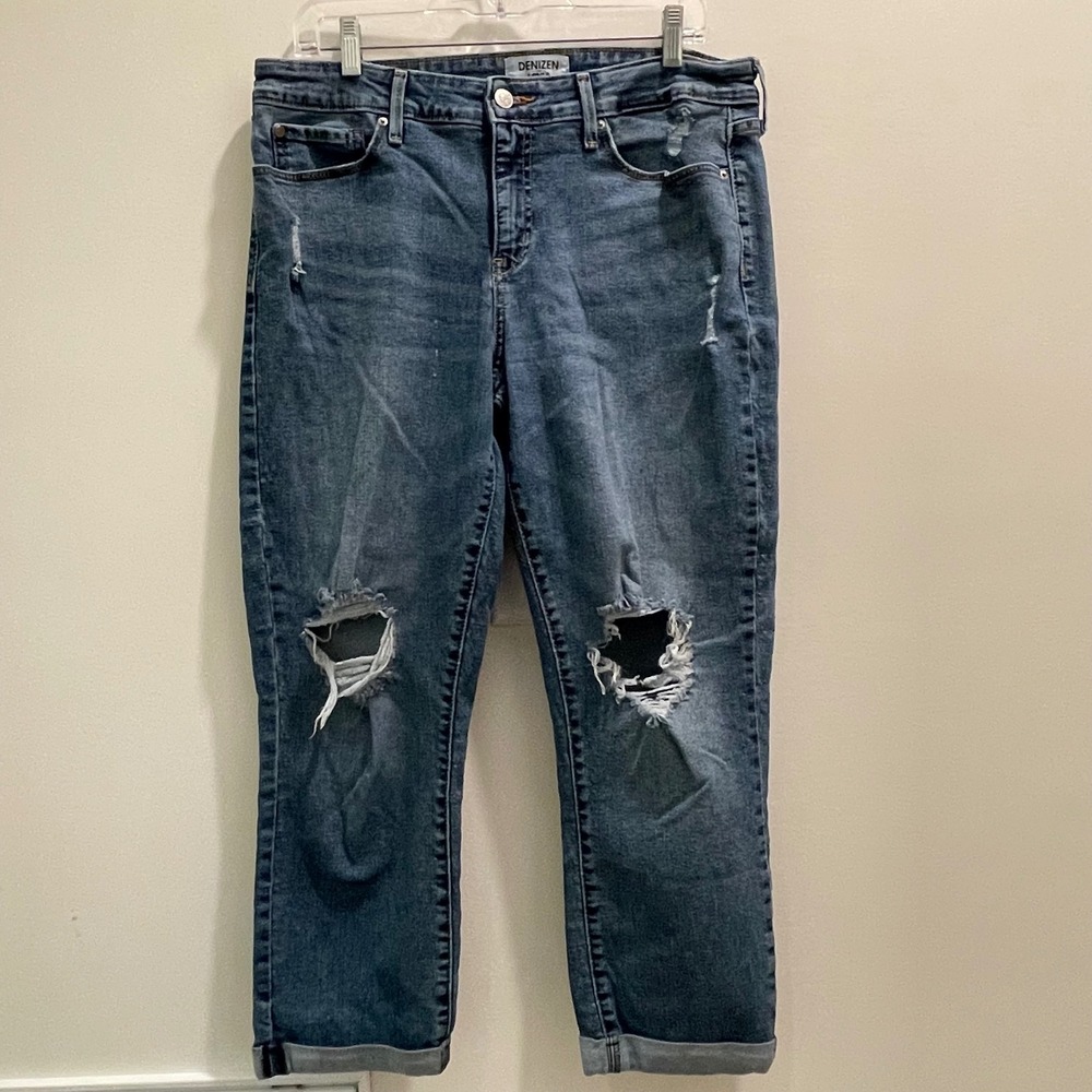 Denizen Levi's Womens Mid Rise‎ Boyfriend Distressed Jeans Blue Size 14 W32 L26